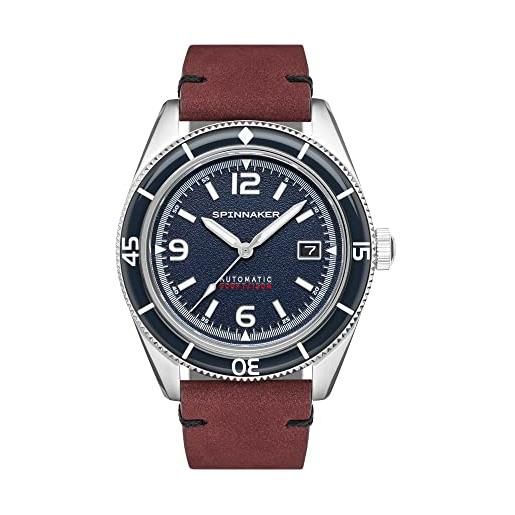 Spinnaker mens 43mm fleuss automatic prussian blue watch with genuine leather strap sp-5055-08