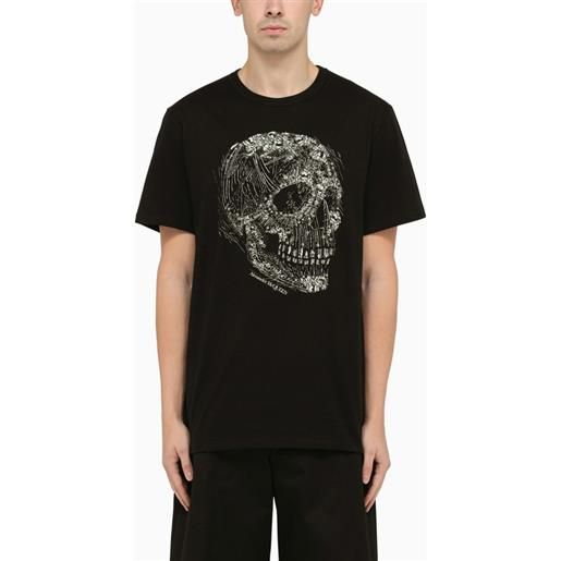 Alexander McQueen t-shirt nera in cotone con stampa