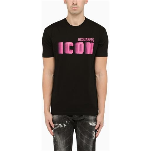 Dsquared2 t-shirt girocollo nera con stampa icon rosa
