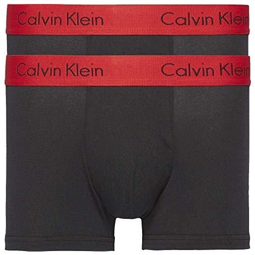 Calvin Klein pro stretch 2-pack cotone stretch trunk, nero con impatto rosso wb l nero con impatto rosso wb