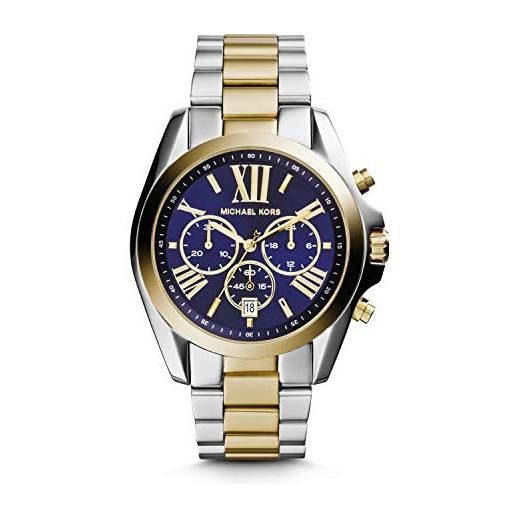 Michael Kors orologio quarzo donna, misura cassa 43.00mm con quadrante blu analogico e cinturino bicolore mk5976