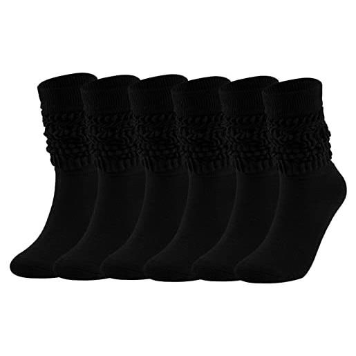 Magicor 3 paia di calze da donna slouch morbide extra lunghe a maglia scrunch calzini alti al ginocchio, 3 pezzi - nero, m