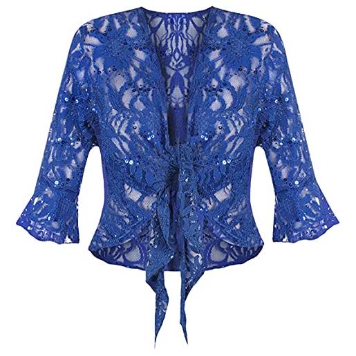 TrendyFashion - coprispalle da donna, in pizzo floreale a 3/4, a maniche corte, con paillettes, taglia forte blu reale 40
