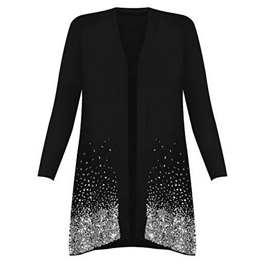 TrendyFashion cardigan da donna con paillettes a maniche lunghe da donna, taglie forti 46-48, nero , 56-58