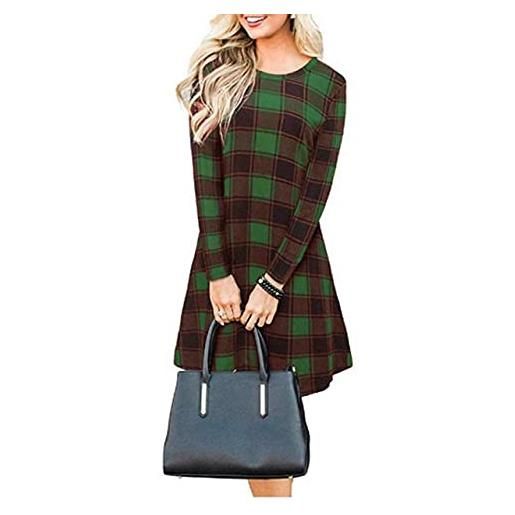 TrendyFashion abito da donna a quadri scozzesi con stampa calda a tunica a maniche lunghe da donna, tartan verde. , 40-42