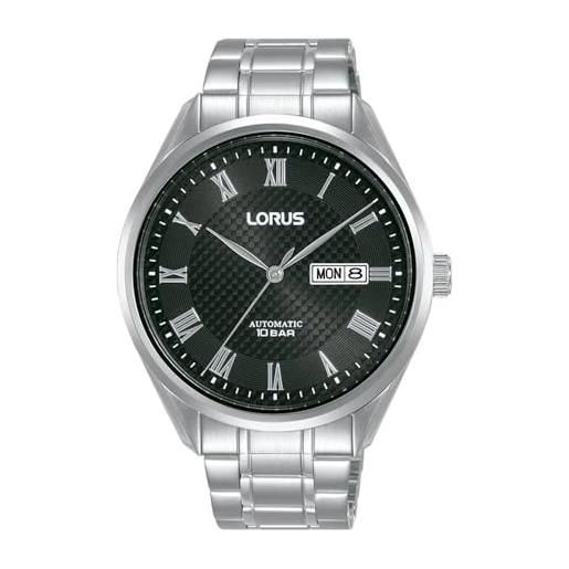 Lorus men's automatic watch with day/date, stainless steel band, black dial rl429bx9