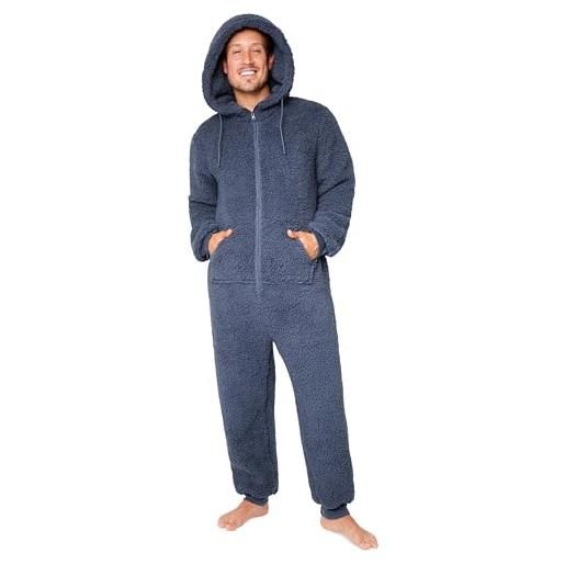 CityComfort pigiama intero uomo - pigiama invernale uomo in caldo pile con cappuccio m-3xl - pigiami interi per ragazzi idea regalo (grigio scuro, l)