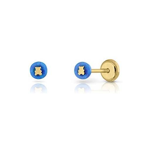 ROSA DI MANUEL orecchini in oro sterling, per bambina o donna, modello rotondo mini in opale blu o rosa, con orsacchiotto al centro e chiusura a vite. E oro giallo, colore: giallo, cod. 4-301301ps4 azul -rosca