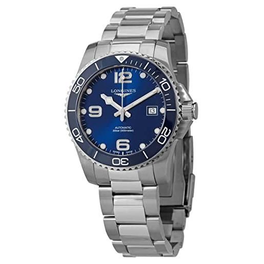 Longines orologio da uomo hydroconquest ceramic blue dial 41mm automatico subacqueo l37814966, blu, orologio subacqueo