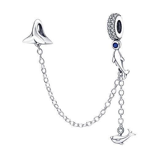 HAEPIAR s925 charm in argento sterling per bracciale collana charm dangle delfino catena di sicurezza per le donne ragazze regali di compleanno
