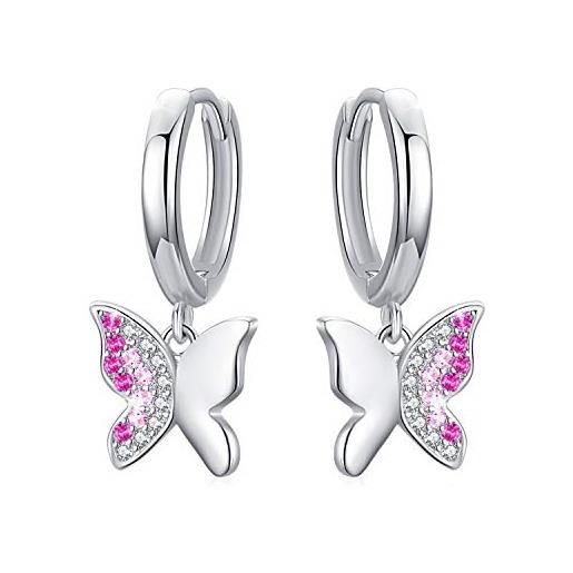 CUOKA MIRACLE orecchini a farfalla in argento 925 orecchini a cerchio con pendente farfalla per donne e ragazze (rosa)