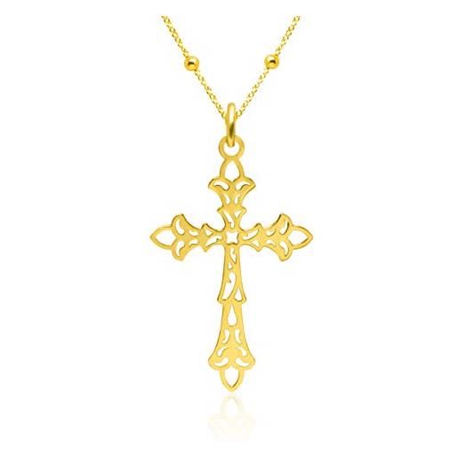 WANDA PLATA collana ciondolo croce da donna in argento sterling 925 placcato in oro, pendente a crocifisso
