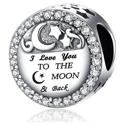 YOUFENG Jewellery youfeng - charm in argento sterling 925 per braccialetti pandora i love you to the moon and back, idea regalo per donna e argento, colore: argento, cod. Upsc137