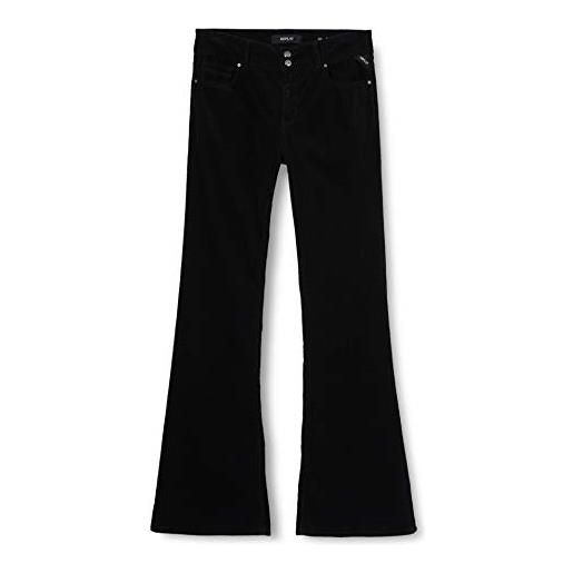 Replay newluz flare pantaloni, nero (098 black), 25 w / 32 l donna