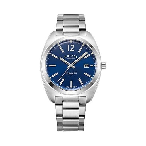 Rotary orologio quarzo uomo, misura cassa 38.50mm con quadrante blu analogico e cinturino argento in cinturino in metallo gb05480/05