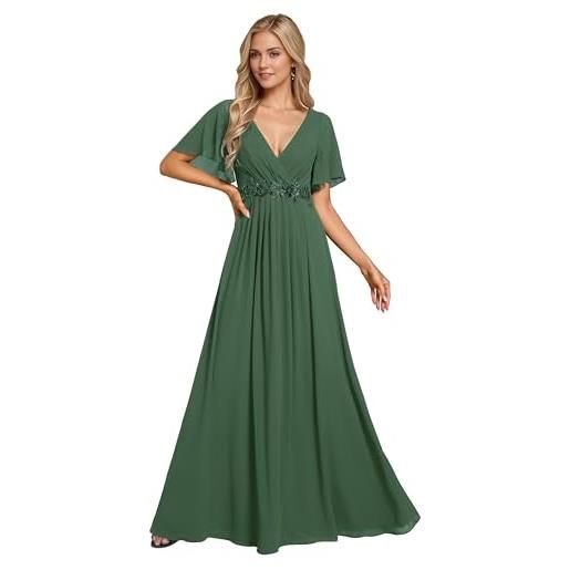 Ever-Pretty vestito donna elegante scollo a v maniche a volant stile lungo abito cerimonia donna menta verde 50