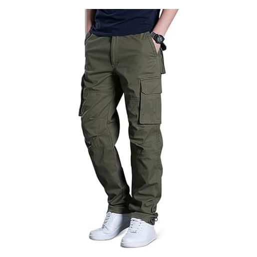 Aotorr pantaloni cargo in pile elastici da uomo con tasche multiple per l'inverno, pantaloni di grandi dimensioni in cotone da uomo, verde, m