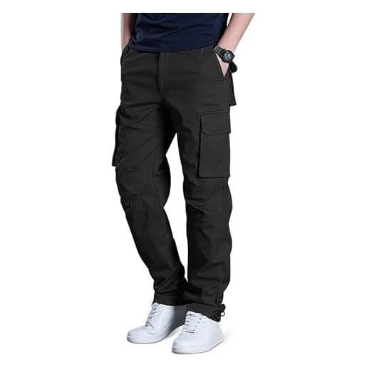 Aotorr pantaloni cargo in pile elastici da uomo con tasche multiple per l'inverno, pantaloni di grandi dimensioni in cotone da uomo, nero , s
