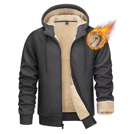 KEFITEVD felpe con cappuccio da uomo foderata in pile sherpa giacca con cappuccio con cerniera antivento felpa invernale calda con tasche, blu navy, xl