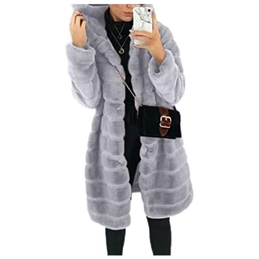 Vagbalena cappotto donna in lana felpata con cappuccio giacca lunga inverno casual in pile finto montone cappotto con cappuccio giacca lunga calda cardigan pelliccia finta peluche giacca (bianco, m)