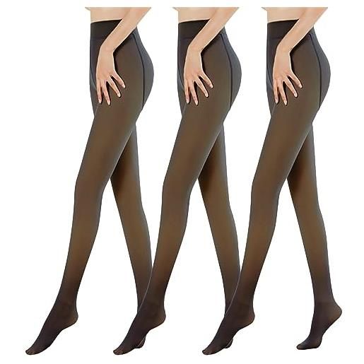 NIBESSER collant termici donna traslucido collant felpati donna invernali elasticizzati calze imbottite donna in pile caldi comodi leggings con effetto trasparente, 2 paia: 300g pile spesso per -5-10℃