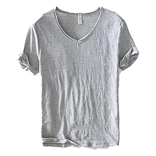 MUGUOY premium cotton shirt, classic-fit slim v-neck short sleeve tops, comfortable soft breathable summer stretch casual mens t shirt (xl, grey)