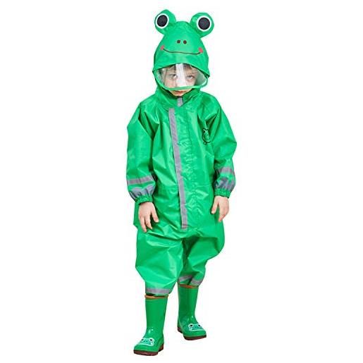 De feuilles kids button rain suit tutto in uno impermeabile puddle suit con cappuccio impermeabile tuta verde b 2-3 anni