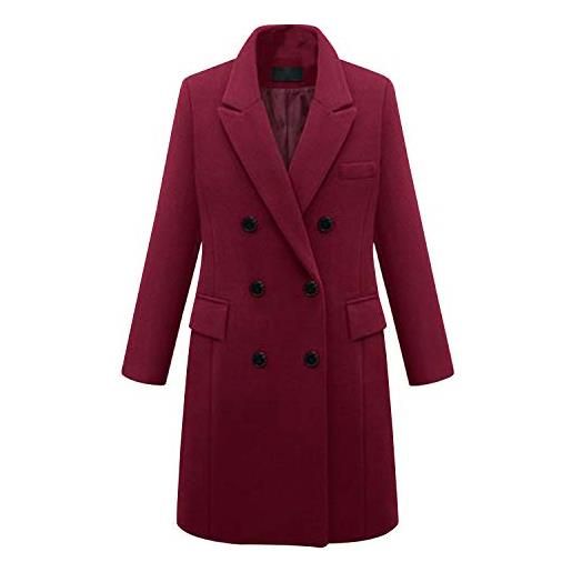 Semen - giacca invernale da donna, a maniche lunghe, con doppio bottone, in lana, tinta unita, morbida, calda bordeaux 46