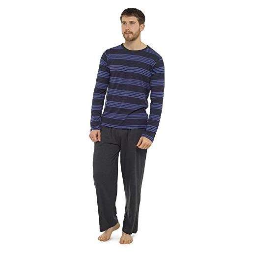 Undercover pigiama da uomo a maniche lunghe in cotone jersey 100% pigiama da notte, blu marino/grigio. , m