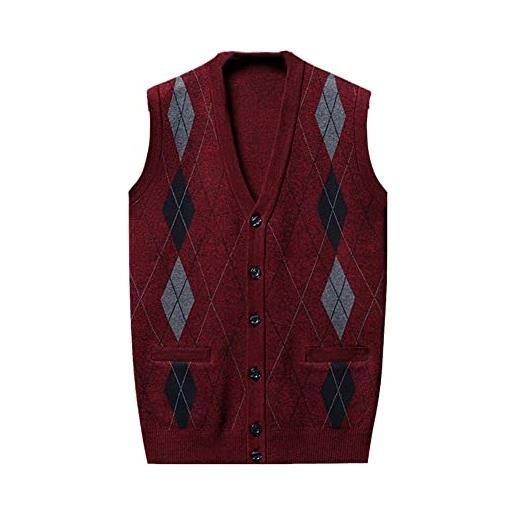 Disimlarl uomini 15% lana knit bottoni senza maniche cardigan spessore base maglione gilet rosso 3xl(87-95kg)