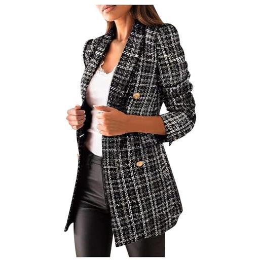 Yeooa giacca invernale da donna giacca casual a maniche lunghe modelli autunno e inverno blazer doppiopetto colletto con tasche giacca elegante giacca business (marrone, m)