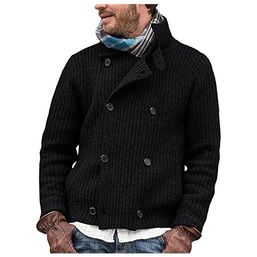 VIVICOLOR cardigan da uomo lavorato a maglia con colletto alla coreana uomo maglione lavorato a maglia pesante doppiopetto a nido d'ape con tasca