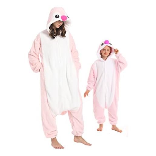 DELEY unisex di un pezzo animale adulto procione tutina, animale pigiama halloween costume cosplay per le donne e mens genitore-bambino degli indumenti da notte