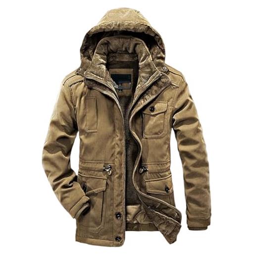 LIXINGHEITANG parka uomini cappotti giacca invernale addensare con cappuccio impermeabile outwear cappotto caldo mens giacche soprabito spesso cappotti, s3 cachi, l