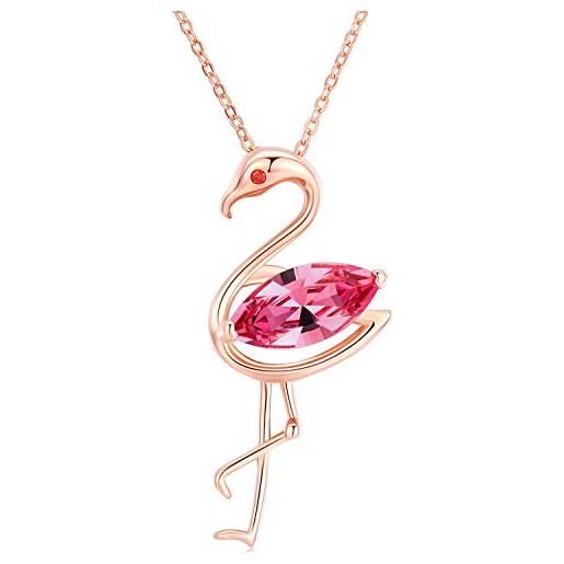 StoryEtain flamingo, collana in argento sterling 925, con fenicottero, in oro rosa, per donne, ragazze, bambini, argento sterling, zirconia cubica