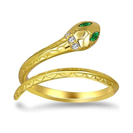Qings oro anelli serpente per donne snake ring argento sterling 925 anello serpente animale con occhi verdi regolabile aperto vintage retrò pollice anelli