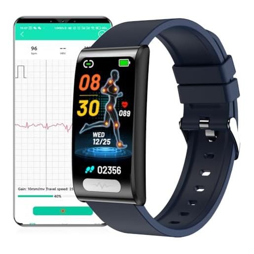 DigiKuber smartwatch ecg, 1,47 pollici impermeabile orologio intelligente con pressione sanguigna, spo2, frequenza cardiaca, promemoria messaggi e chiamate per android ios (1,47 blue)