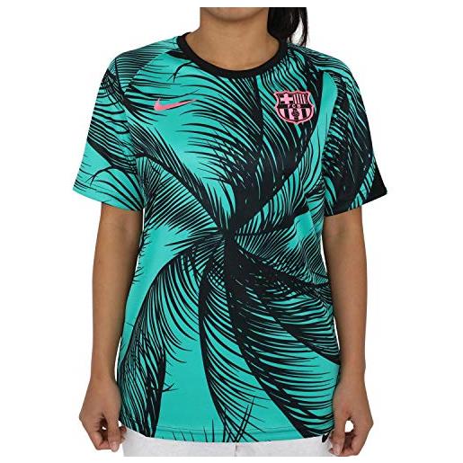 Nike fcb y nk dry top ss pm cl, t-shirt unisex bambini, new green/black/(pink beam) (no sponsor-3rd), m