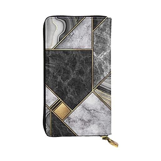 AABSTBFM portafoglio in pelle stampata squalo per donne uomini cerniera borsa pochette portafoglio lungo porta carte di credito, marmo nero texture oro, taglia unica