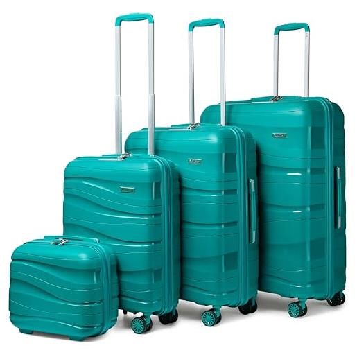 KONO set di 4 valigie 34/55/66/76cm rigida trolley bagaglio a mano con tsa lucchetto e leggero(set da 4 pezzi, turchese)