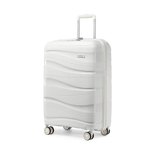 KONO valigia trolley rigida 55cm leggero pp valigie con tsa lucchetto e 4 ruote (20pollici, bianco)