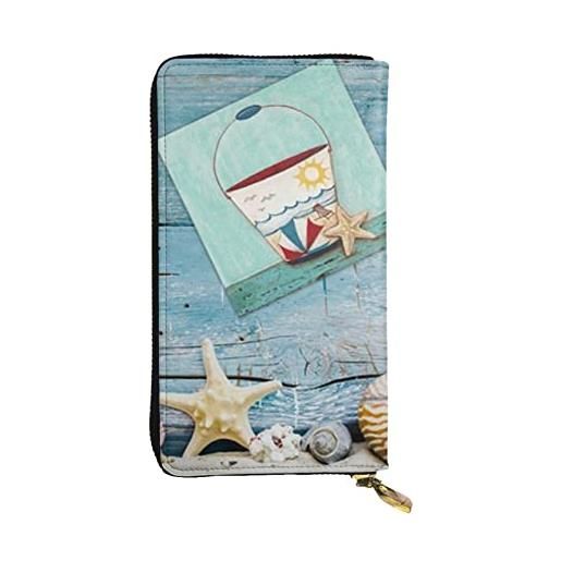 AABSTBFM weed con girasole stampato portafoglio in pelle per le donne uomini cerniera borsa frizione portafoglio lungo porta carte di credito, spiaggia del faro delle stelle marine, taglia unica