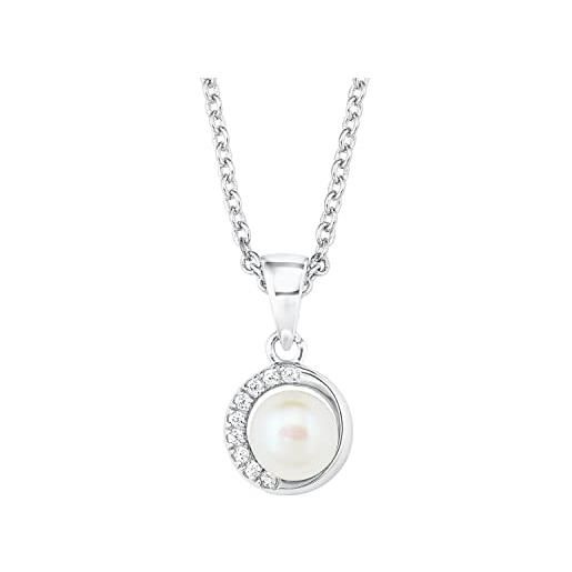 s.Oliver collana con ciondolo collana da donna in argento 925, con zirconia cubica sintetica, con perla coltivata d'acqua dolce, 42+3 cm, argento, fornita in confezione regalo per gioielli, 2022755