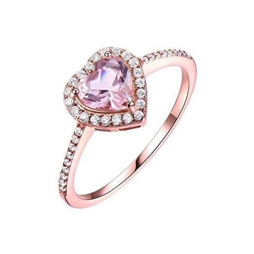 Homxi anello in argento 925 donna, anello matrimonio 3 griffe con cuore zirconia cubica oro rosa y rosa fedi nuziali donna misura 14(54mm)