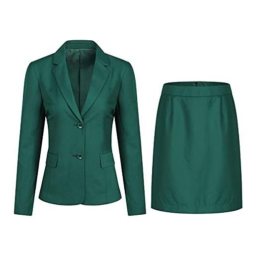 YFFUSHI donne manica lunga classico leggero ufficio 2 pezzi gonna vestito slim fit formale business blazer giacca cappotto verde s