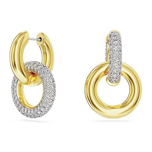 Swarovski dextera orecchini a cerchio, anelli concatenati con pavé di cristalli Swarovski, design asimmetrico, placcatura in tonalità oro, bianco