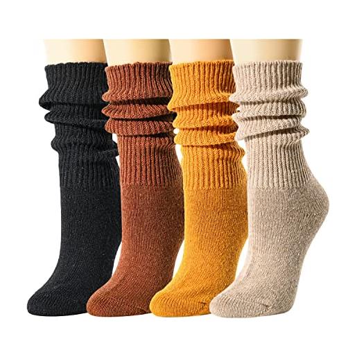 sockfun slouch socks slouchy socks per donne ragazze, calze impilate calze in cotone lavorato a maglia calzini stivali per donne 4 paia, rdyl - confezione da 4, medium