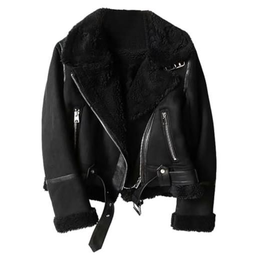 PengGengA giacca corta da donna in faux suede caldo fleece giacca da moto cappotto invernale foderato in pile faux - nero, m