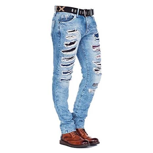 Cipo & Baxx - jeans da uomo strappato, slim fit, vestibilità dritta, jeans blu 30w x 32l