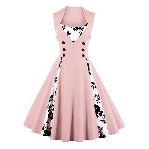 Odizli rockabilly - vestito da donna anni '50, stile vintage anni '50, con fiori e pois, b#vinaccia, l